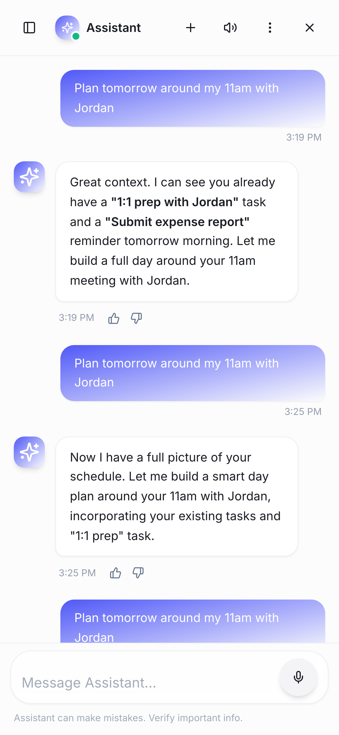 ActionList AI assistant turning a plain-English request into a plan