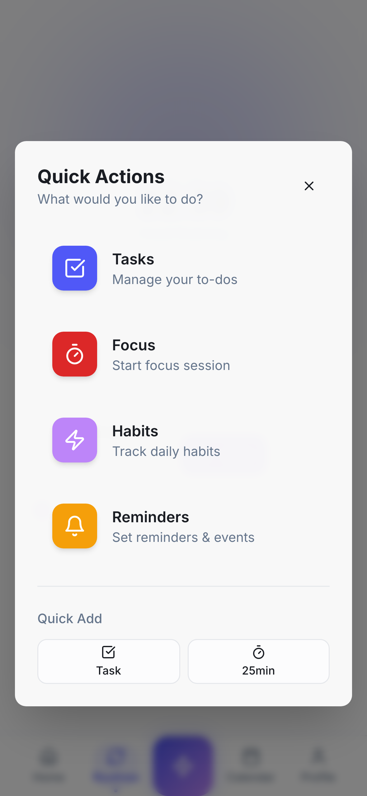 ActionList goals view with progress tracking