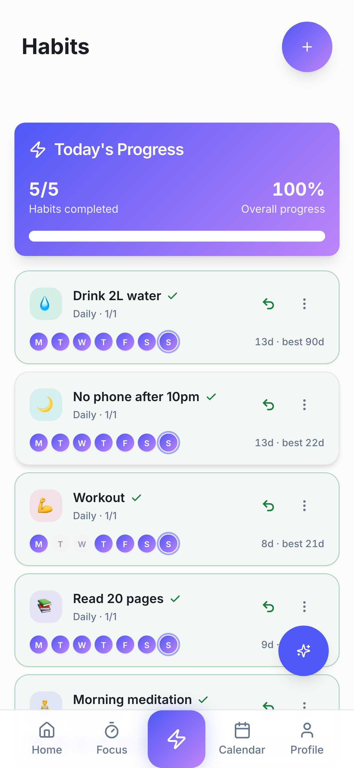 ActionList habit tracker showing daily streaks